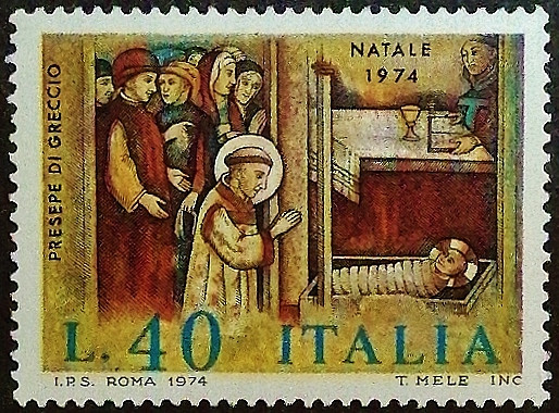 Марка почтовая. "Рождество". 1974 год, Италия. Марка почтовая. "Рождество". 1974 год, Италия.