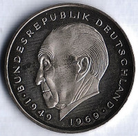 Монета 2 марки. 1982 год (J), ФРГ. Конрад Аденауэр.