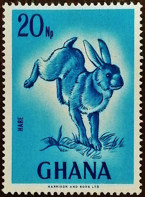 Марка почтовая (20 np.). "Заяц". 1967 год, Гана. Марка почтовая (20 np.). "Заяц". 1967 год, Гана.