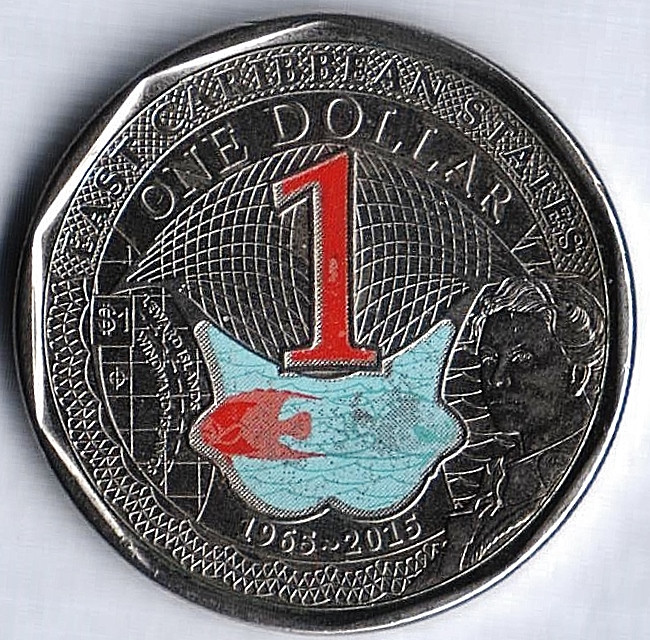 Монета 1 доллар. 2015 год, Восточно-Карибские государства. 50 лет национальной валюте.