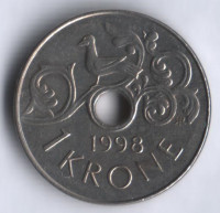 Монета 1 крона. 1998 год, Норвегия.