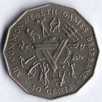 Монета 50 центов. 1982 год, Австралия. XII Олимпиада содружества наций в Брисберне.