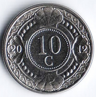 Монета 10 центов. 2012 год, Нидерландские Антильские острова.