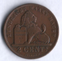 Монета 2 сантима. 1902 год, Бельгия (Der Belgen).