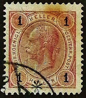 Почтовая марка (1 h.). "Император Франц Иосиф". 1899 год, Австрия. Почтовая марка (1 h.). "Император Франц Иосиф". 1899 год, Австрия.