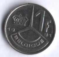 Монета 1 франк. 1991 год, Бельгия (Belgique).