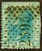 Почтовая марка (20 c.). "Витторио Эммануил II". 1867 год, Италия.