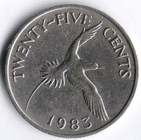 Монета 25 центов. 1983 год, Бермудские острова.