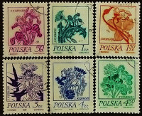Набор почтовых марок (6 шт.). "Рисунки цветов Выспянского". 1974 год, Польша.