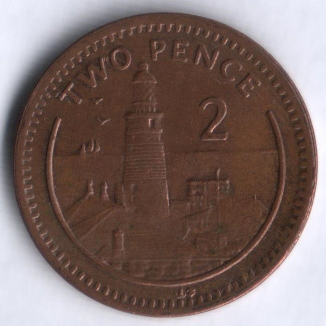 Монета 2 пенса. 1995(AB) год, Гибралтар.