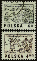 Набор почтовых марок (2 шт.). "Рисунки с ксилографий XVI века". 1977 год, Польша.