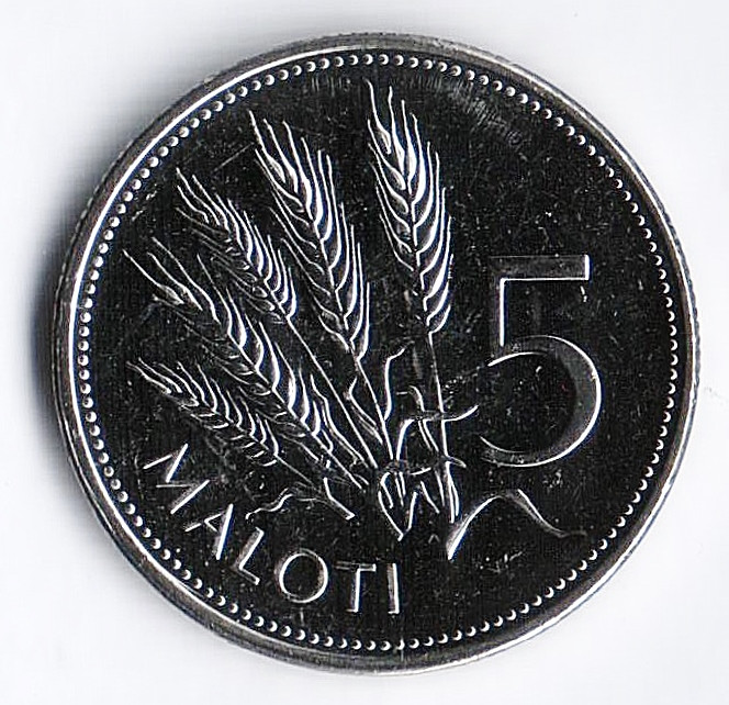 Монета 5 малоти. 2010 год, Лесото.