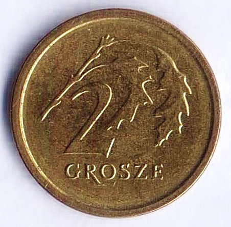 Монета 2 гроша. 2015(l) год, Польша.