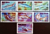 Набор почтовых марок (7 шт.). "Акулы (II)". 1991 год, Вьетнам.