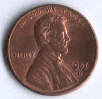 1 цент. 1987(D) год, США.