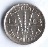 Монета 3 пенса. 1964(m) год, Австралия.