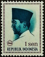 Марка почтовая (1 s.). "Президент Сукарно". 1966 год, Индонезия.