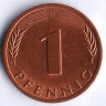 Монета 1 пфенниг. 1979(D) год, ФРГ.