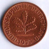Монета 1 пфенниг. 1979(D) год, ФРГ.