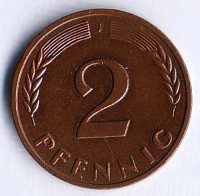 Монета 2 пфеннига. 1967(J) год, ФРГ.