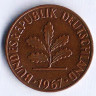 Монета 2 пфеннига. 1967(J) год, ФРГ.