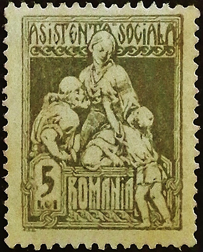 Марка фискальная (5 l.). "Социальное обеспечение". 1921 год, Румыния.