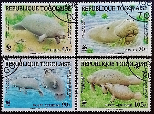 Набор почтовых марок (4 шт.). "Африканский ламантин". 1984 год, Того. 