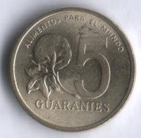 Монета 5 гуарани. 1992 год, Парагвай. FAO.