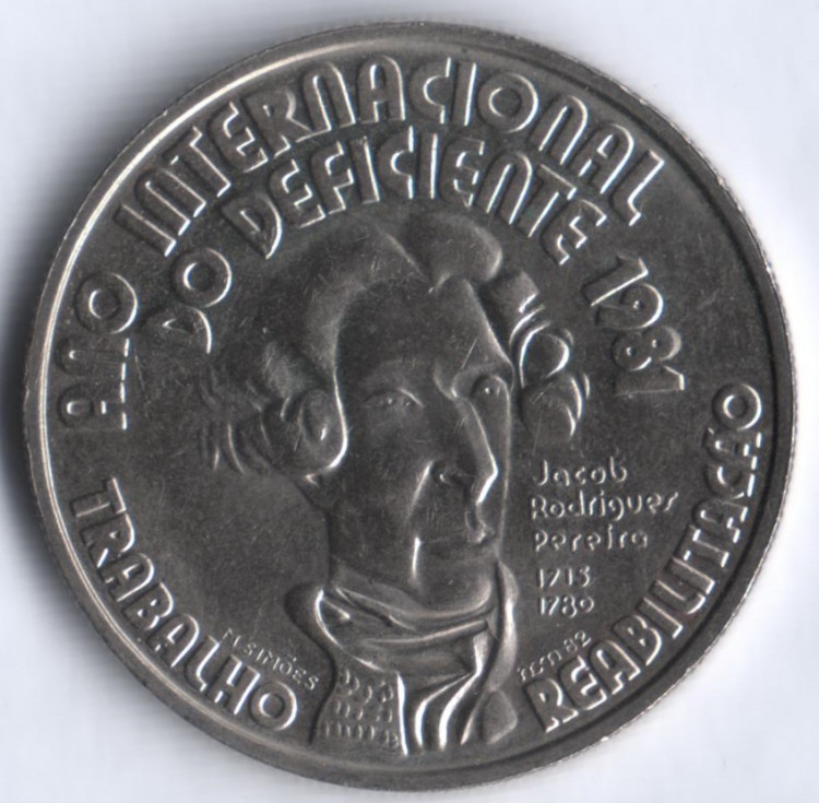 Монета 100 эскудо. 1981 год, Португалия. Международный год инвалидов.