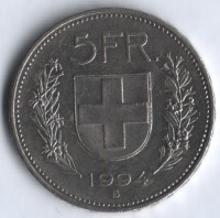 5 франков. 1994 год, Швейцария.