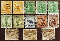 Набор марок (13 шт.). "Фауна Австралии". 1937-1956 годы, Австралия.