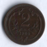 Монета 2 геллера. 1900 год, Австро-Венгрия.