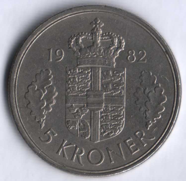 Монета 5 крон. 1982 год, Дания. R;B.