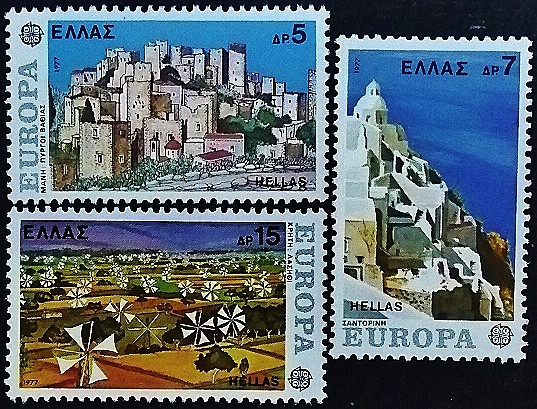 Набор марок (3 шт.). "Европа (C.E.P.T.) - Пейзажи". 1977 год, Греция.