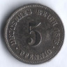 Монета 5 пфеннигов. 1875 год (F), Германская империя.