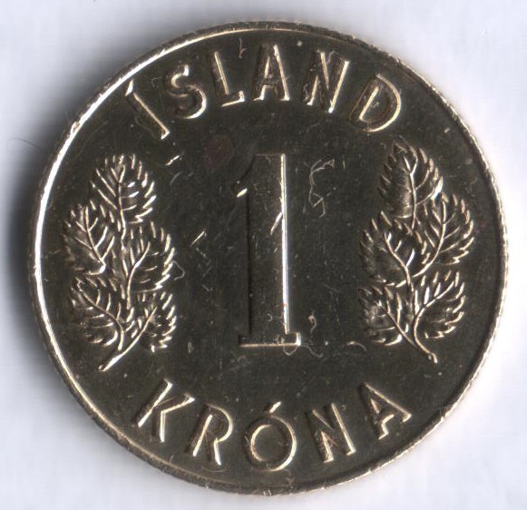 Монета 1 крона. 1974 год, Исландия.