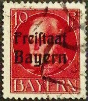 Почтовая марка (10 pf.). "Король Людвиг III ("Freistaat")". 1919 год, Бавария.