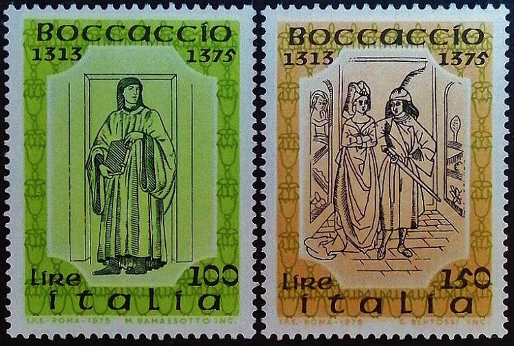 Набор марок (2 шт.). "Джованни Боккаччо". 1975 год, Италия.