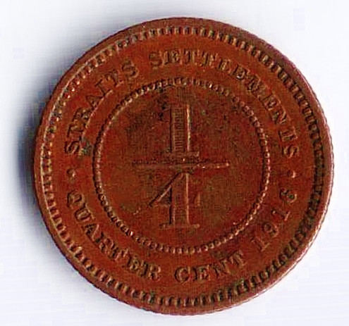 Монета 1/4 цента. 1916 год, Стрейтс Сетлментс.