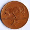 Монета 2 цента. 1968 год, ЮАР. Suid-Afrika.