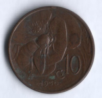 Монета 10 чентезимо. 1930 год, Италия.