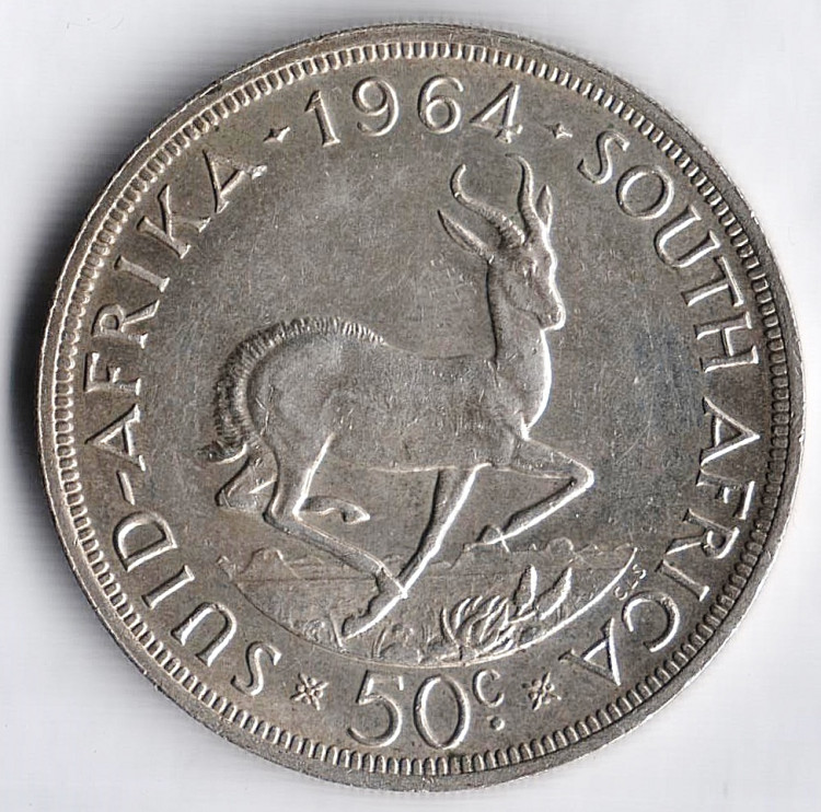 Монета 50 центов. 1964 год, ЮАР.
