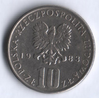 Монета 10 злотых. 1983 год, Польша. Болеслав Прус.