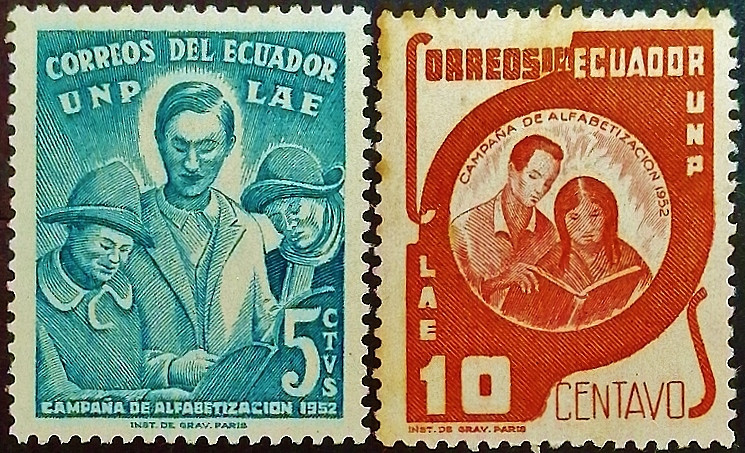 Набор марок (2 шт.). "Образование для взрослых". 1953 год, Эквадор.