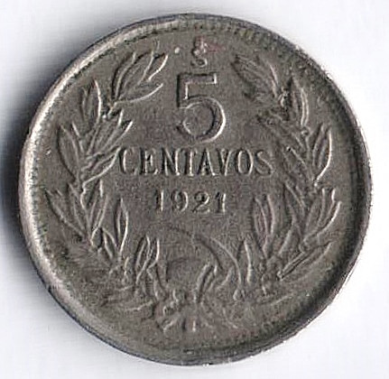 Монета 5 сентаво. 1921 год, Чили.