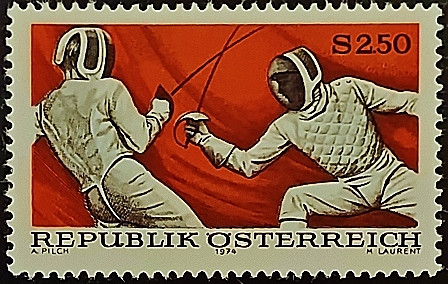 Марка почтовая. "Фехтование". 1974 год, Австрия.