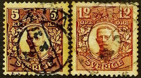 Набор почтовых марок (2 шт.). "Король Густав V". 1914-1918 годы, Швеция.