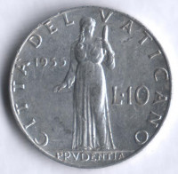 Монета 10 лир. 1955 год, Ватикан.