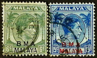 Набор почтовых марок (2 шт.). "Король Георг VI". 1945-1948 годы, Малайя (Британская военная администрация).