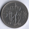 Монета 5 крон. 1963 год, Норвегия.